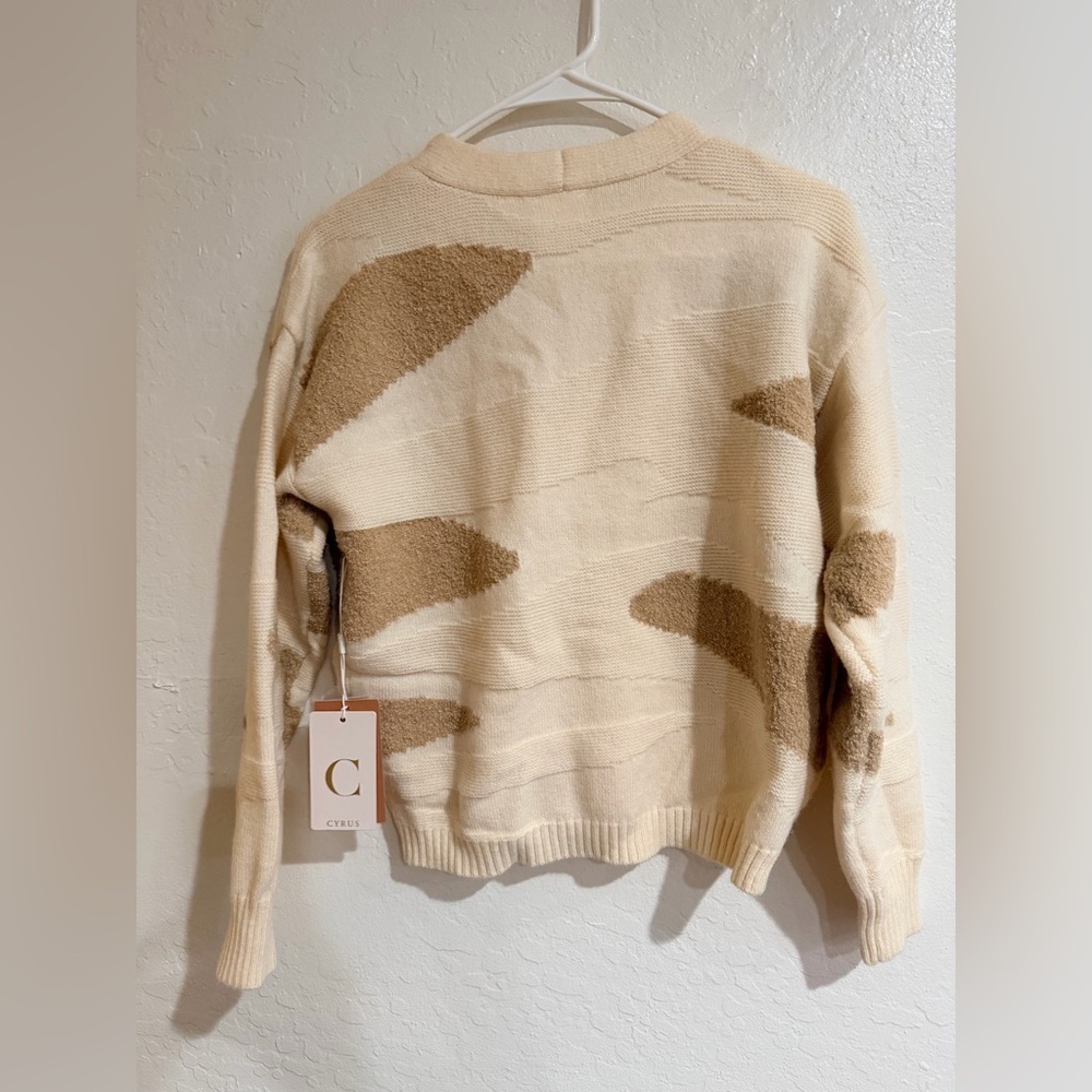 Cyrus Button Front Cream and Camel Cardigan Sweater size S - Picture 5 of 12
